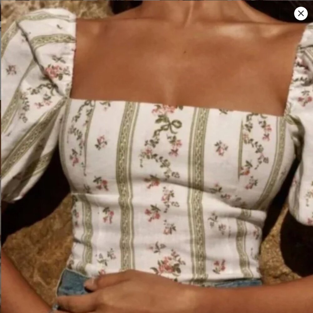 Reformation Arancini Linen Puffed Sleeve Top in Heath Floral, Size 4 - Picture 2 of 9